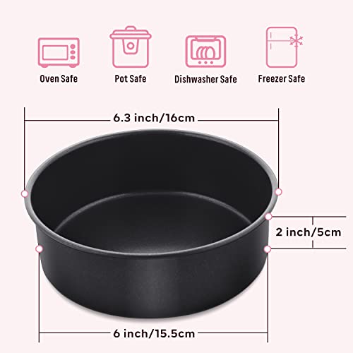Herogo 6 Inch Round Cake Pan Set Of 3, Stainless Steel Black Nonstick Round Baking Pan, Birthday Wedding Layer Cake Pan, Leakproof & Straight Side, Dishwasher Safe #TOP1