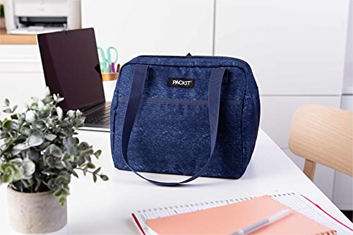 Packit Freezable Hampton Lunch Bag, Navy Heather, Built With Ecofreeze Technology, Collapsible, Reusable, Zip Closure With Front Pocket And Shoulder Straps, Perfect For Tweens And Adults #TOP6