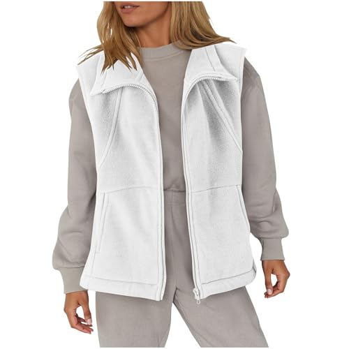 Womens Fleece Vest Fuzzy Cozy Sleeveless Cardigan Winter Sherpa Zip Up Waistcoat Outerwear with Pocket