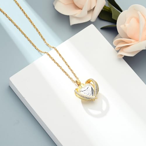 shajwo Wing Heart Urn Necklaces for Ashes for Women Men Cremation Jewelry Keepsake Pendant Memorial Locket Ash Holder,Gold-White by shajwo - Used condition - Image 4
