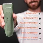 MANSPOT Groin Hair Trimmer for Men, Electric Ball Trimmer/Shaver, Replaceable Ceramic Blade Heads, Waterproof Wet/Dry Groin MANSPOT& Body Shaver Groomer, 90 Minutes Shaving After Fully Charged (Green)