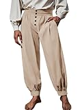 Runcati Mens Medieval Pirate Pants Renaissance Viking Knicker Colonial Halloween Cotton Gothic Costume Trousers Light Khaki