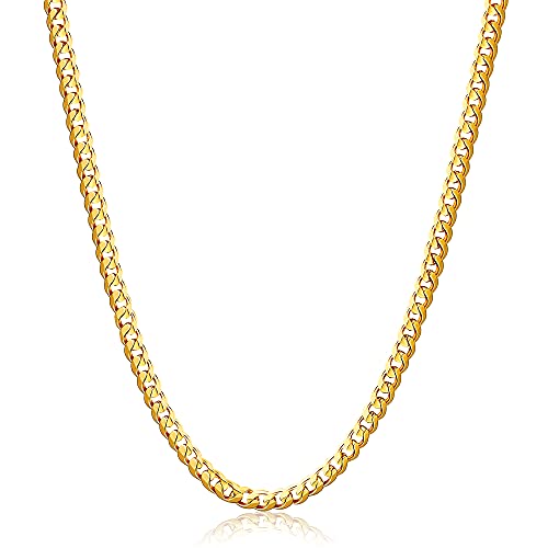 Fiusem Gold Plated Cuban Chain Necklace - Diamond Cut Stainless Steel, Men's & Women's Sizes 16-28 Inch