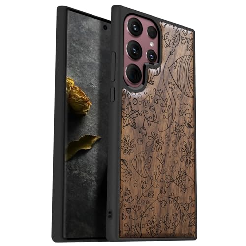 Coque Galaxy S22 Ultra en bois de noyer gravé au laser chic