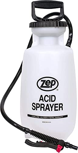 Zep Acid Sprayer - 2 Gallon (Each) - 783101- Industrial Grade Chemical Resistant Pump Action, Adjustable Nozzle, Refillable Spray Bottle for Cleaning Solutions
