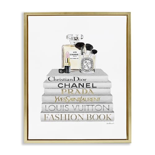 Image of Bookstack Makeup Glam, 24 x 30 Inch Canvas in Floater Frame | Stupell Industries . By Amanda Greenwood . Ready to hang once unboxed . Made in USA