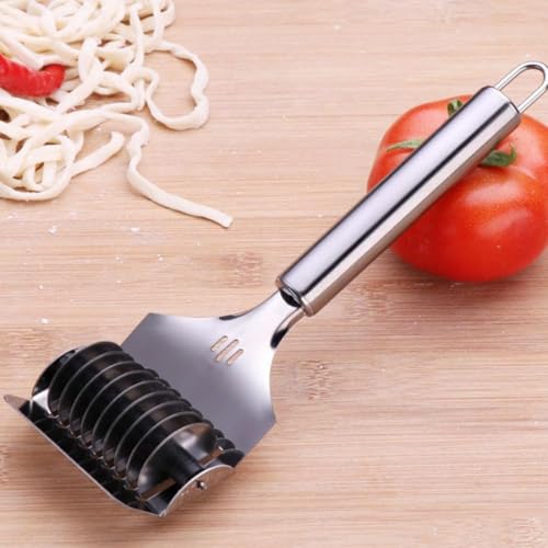 Image of TAZLYN Kitchen Tools Steel Noodles Cutter Stainless Steel Noodle Lattice Roller | Handheld Dough Cutter Kitchen Tools Baking Pastry Tool for Noodle parota Cutter Roller (Pack of 1)