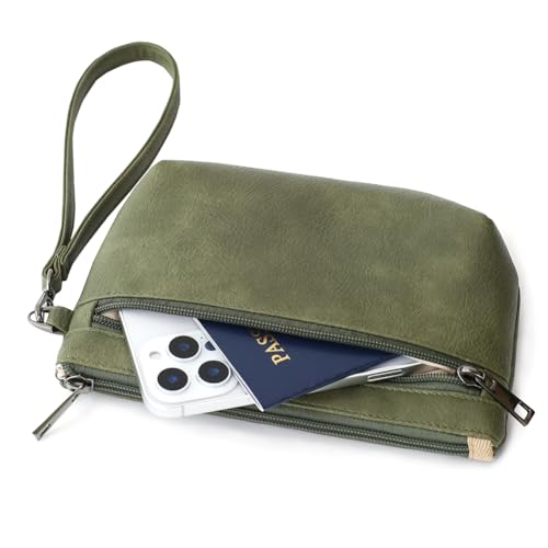 Image of Small Wristlet Wallets for Women, Zip Clutch Bag with Wristlet Pouch, 3-Zipper Original Design