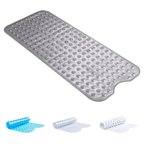 BedLooms Shower Mat Non Slip Anti Mould – Grey 70x38 cm Bath Mat for Bathroom & Bathtub with Strong Suction Cups Grip Bath Mats Easy Drain & Machine Washable Mat