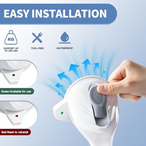 Image of Suction Cup Grab Bars, 16.5 Inch Anti Slip Bathroom Grab Bar, No Drill Handicap Grab Bars, Removable Safety Support Handrail, Assist Bath Shower Handle for Elderly Injury Senior (1.37 inch Dia, 2 Pack)