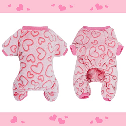 Dxhycc Fleece Dog Pajamas Cute Dog Heart Pajamas Puppy Jumpsuit Pajamas Warm Soft Pet Holiday Clothes For Small Medium Cats And Dogs (Pink, S) #TOP2