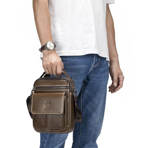 Image of Small Leather Messenger Bag for Men, Man Bag Crossbody, Men's Shoulder Bags Leather Man Purse Handbag