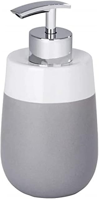 WENKO Malta Grey/White-dispenser for liquid soap, Ceramic, 7.6 x 7.6 x 15.2 cm