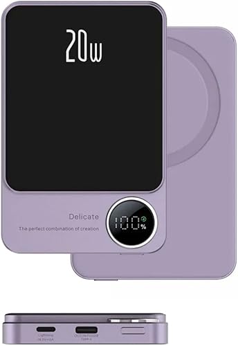 Banco de energía magnético de carga rápida, carga inalámbrica, tipo C, soporte de carga rápida, pantalla LED, ultra delgada, textura de alta