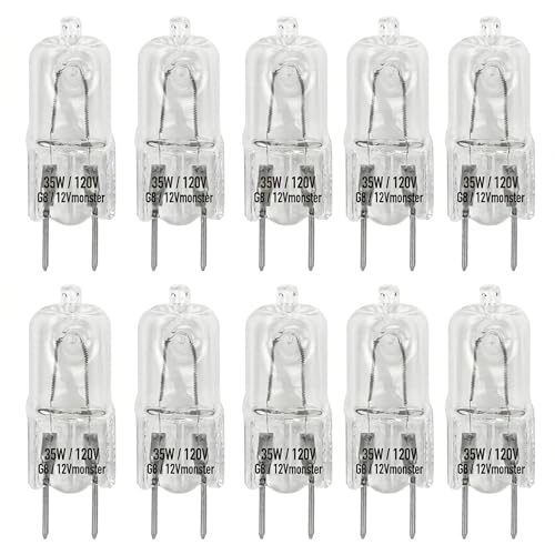 12Vmonster 10 Pack-G8 35 Watt Specialty Lighting Halogen Light Bulbs JCD Type 110v 35W T4 G8 Under Cabinet Puck Lamp Microwave Oven Stove Top Kitchen Appliance Replacement Lighting Bi Pin Clear Lens