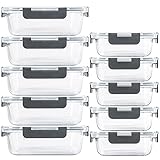 YARYOUNG 10 er Set Glas Frischhaltedosen, Glasbehälter mit Deckel, BPA-Frei, Geeignet für Mikrowelle, Gefrierschrank und Spülmaschine