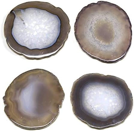 FOLKOR LIFE Natural Agate Coasters for Drinks, Geode Stone Coasters Agate Slices Set of 4 Gemstone Drinkware Bar Glass Coasters for Coffee Table, 3.5-4" Agate Decor for Home Housewarming Gift Birthday