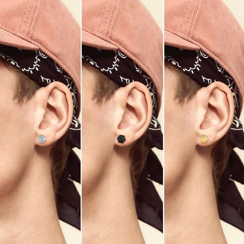 INFINIONLY Kreative Schraube Ohrringe Herren Edelstahl Piercing Ohrstecker Fashion Hantel Front-Back-Ohrringe für Teenager, 3 Paare Set