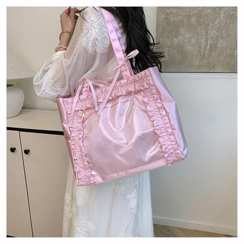 Bolso transparente grande con volantes y correa satinada miniatura 3