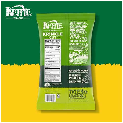 Kettle Brand Potato Chips, Krinkle Cut, Dill Pickle Kettle Chips, 7.5 Oz