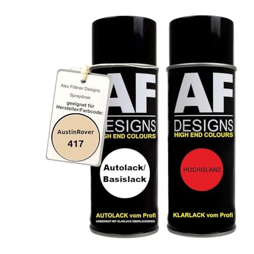 Alex Flittner Designs Autolack Spraydose Set für Austin Rover 417 Aran Beige Basislack Klarlack Sprühdose 400ml