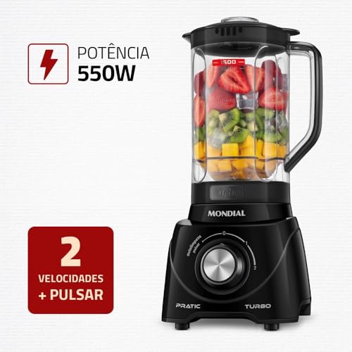 Liquidificador Pratic Turbo, Mondial, Preto, 550W, 220V - L-98-B