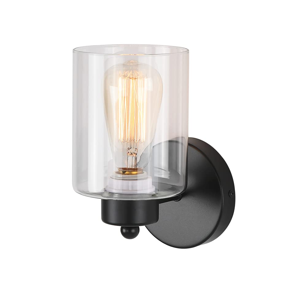 1-Light Bathroom Black Vanity Light Matte Black Wall Sconce Vintage with Clear Glass Shade, Hallway Light Fixture Sconces Wall Lighting