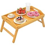 Bamboo Bed Tray Breakfast Food Tray Serving Platters Tray with Handles Folding Legs for Eating, Reading, Working, Drawing Foldable Wood Table by STOREMIC