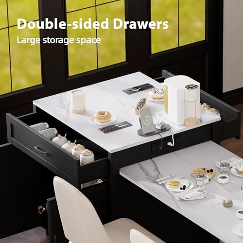 Image of 82.7 inch Kitchen Island Table with Seating & Extendable Dining Table
