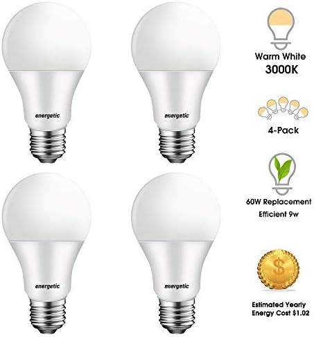 LED Light Bulbs 60 Watt Equivalent, A19 Warm White 3000K, E26 Base 750LM Non-Dimmable UL Listed, 4 Pack