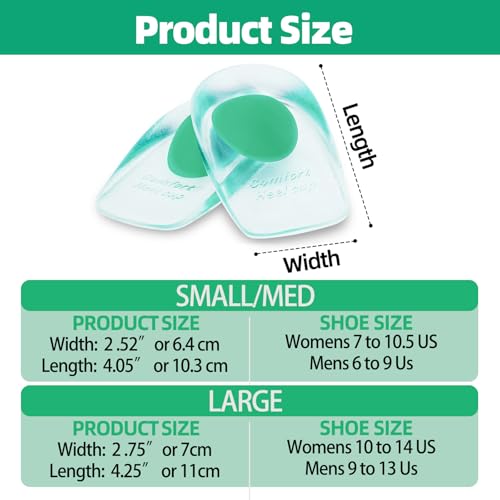 Image of Gel Silicone Heel Cups /Pads - 2 Pair Heel Lifts for Plantar Fasciitis,Heel Pain Shoe Inserts Heel Protectors,Achilles Tendonitis (Green, Large)