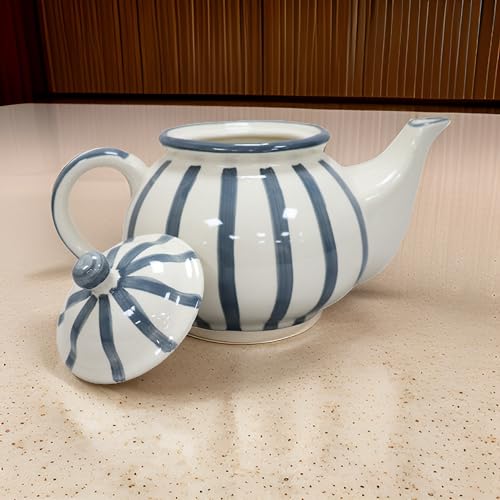 Image of Saras Aajeevika Handmade Ceramic Round Tea Pot Kettle -1000ml|Prefect for Serving Hot Soups Herbal Coffee Milk Teapot Sauce Boat Daily Use Home Kitchen Dining Table Decor Return Gift Items
