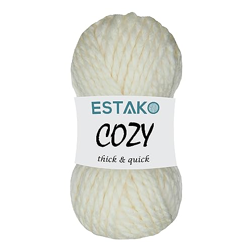 Estako Cozy Thick & Quick Yarn 20% Wool 80% Acrylic Soft Super Bulky Weight #6 Knitting and Crocheting Yarn 3.52 oz (100gr) 65 yds (60 m) (50299-Cream)