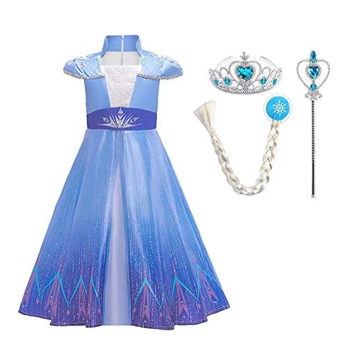 IDOPIP Prinsessan Anna klänning Frost 2 Snödrottning Klä upp Kostym för Tjejer med klocka Halloween Cosplay Party Karneval Kostym Outfit 3-11
