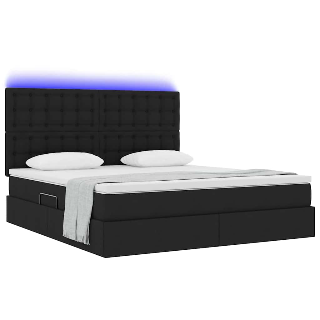 Metalowa konstrukcja z regulowanym zagłówkiem LED Czarny 160 x 200 cm | Łóżko z pojemnikiem hydraulicznie podnoszonym i LED RGB Czarny 160x200 cm z materacem i zagłówkiem do sypialni