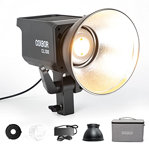 Continuous LED Video Light, Colbor CL100 100W 2700-5600K Bowens Mount Bi-Colored APP Cotrol CRI 97+ 10123Lux @3.28ft with Standard Refelctor for YouTube Studio, Studio-LED-Video-Photography Light