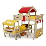 Wickey Letto a castello CrAzY Trunky Letto per 2 bambini con rete a doghe, design sghembo, rosso/giallo