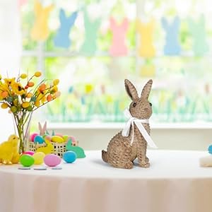 Rattan effect resin bunny easter decortable rabbit easter decorationsspring bunnies decoration statue figurine for home farmhouse bronze sedentary  urban country home decor