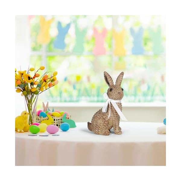 Rattan effect resin bunny easter decortable rabbit easter decorationsspring bunnies decoration statue figurine for home farmhouse bronze sedentary  urban country home decor