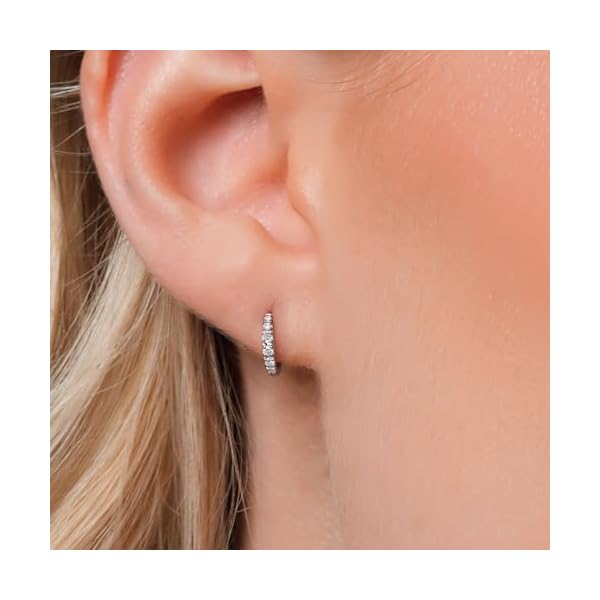 Gem Stone King 10K White Gold White Lab Grown Diamond Hoop Earrings for Women | 0.14 Cttw | G-H Color | VS2-SI1 Clarity | 10MM Diameter | Fine Jewelry Gifts for Her Mom Women Wife - Image 4