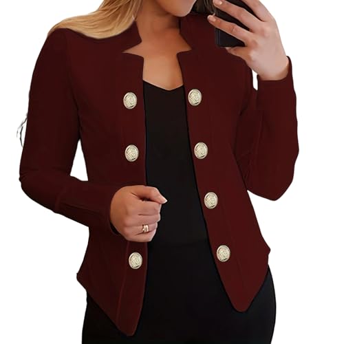 Women's Double Breasted Blazer Casual Notch Lapel Long Sleeve Slim Fit Work Office Suits Dressy Open Front Jacket