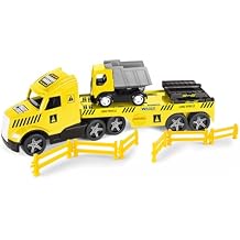 Wader 36421 Magic Truck Low Loader with Tipper, Barrier Grates and Ramps, Size Approx. 79 cm, for Children from 3 Years, Suitable as a Gift for Creative Play