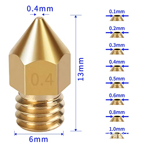 KALIONE Bicos de impressora 3D, 20 peças de aço endurecido e latão MK8 extrusora 0,2 mm, 0,3 mm, 0,4