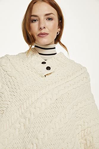 Image of Aran Woollen Mills Ladies Cable Knit Poncho With Buttons