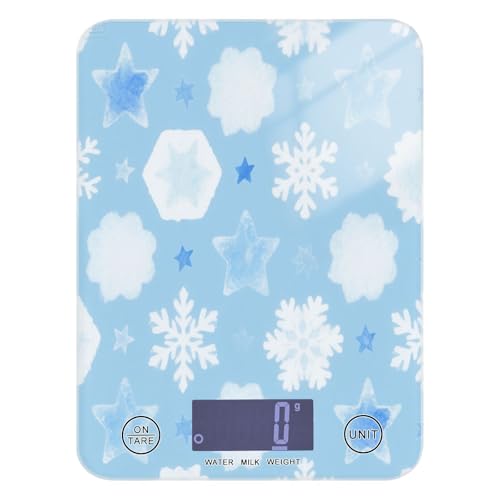 Mini bilancia portatile per alimenti, 5 kg/5 g, con fiocchi di neve blu, stelle, piccola bilancia digitale da cucina con 4 unità per arrostire spezie (batterie non incluse) pesa para