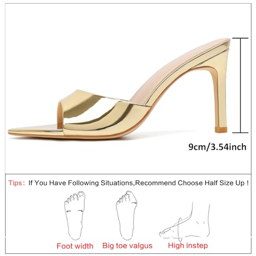 Susanny Gold Mule Heels for Women Pointed Open Toe Sexy Slip on High Heeled Sandals Stiletto Dress Comfortable Backless Mules Shoes Wedding Bridal Parties Vacation Casual Office Work Shoes 8 by Susanny - Used condition - Image 4