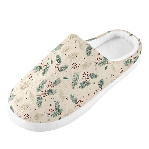 Fuzzy Memory Foam Slippers for Women/Men Leaves Fruit Pattern Fluffy Winter House Shoes Indoor and Outdoor