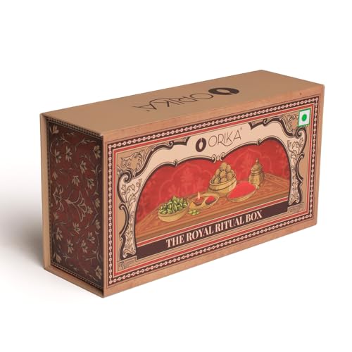 Image of Royal Ritual Gift Box | Kashmiri Pampore Saffron 0.25g, Idukki Bold Green Cardamom 25g & Espresso Till Laddoo | Premium Indian Spices & Gourmet Delight