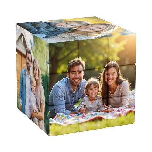 Custom Photo Cube Personalized Photo Puzzle 3D Rotatable Cube with 6 Pictures Customized Puzzle Magic Cube with Photo Christmas Birthday Graduation Wedding Personalized Gifts for Parents Couples