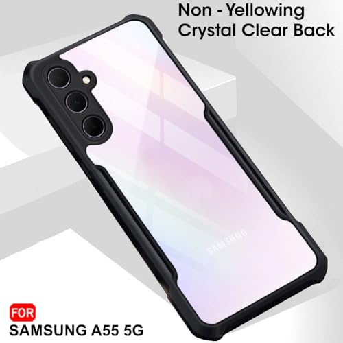 Image of TheGiftKart Shockproof Crystal Clear Back Cover Case for Samsung Galaxy A55 5G | 360 Degree Protection | Protective Design | Transparent Back Case Cover (PC & TPU, Black Bumper)